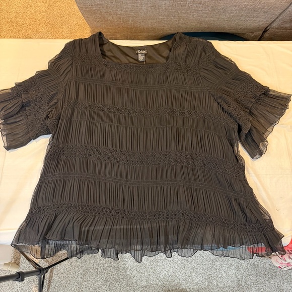 Russell Kemp New York Black Chiffon Pleated Blouse 5X NWT - Picture 4 of 6